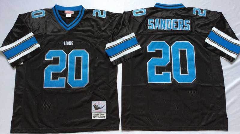 Lions 20 Barry Sanders Black M&N Throwback Jersey->nfl m&n throwback->NFL Jersey